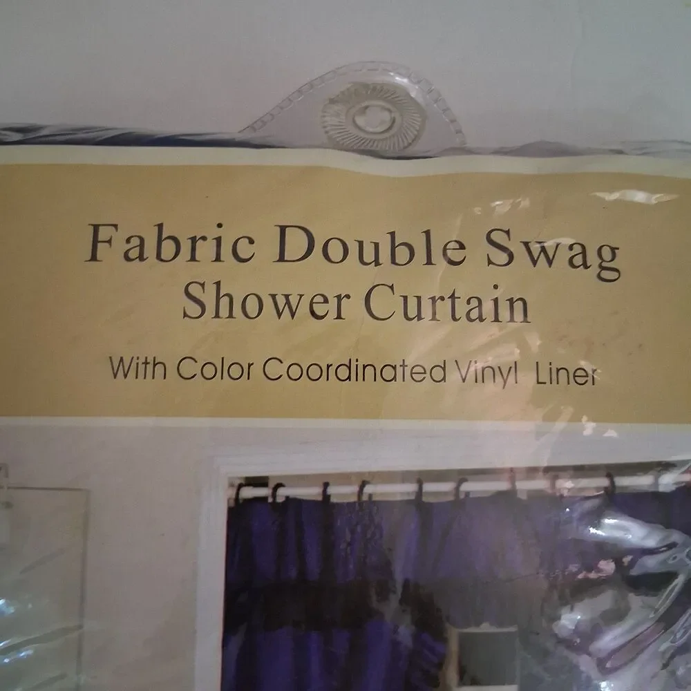 Vtg Shower Curtain Set Blue 90s Ruffle Double Swag Valance Tiebacks Liner Y2k